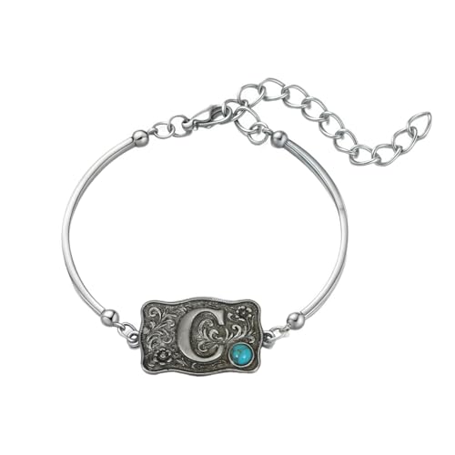 Image of Belt Buckle Bracelet Initial Letter A-Z Bracelets Western Cow Tag Bracelet Belt Buckle Necklace Western Style Initial Letter Pendant Necklace
