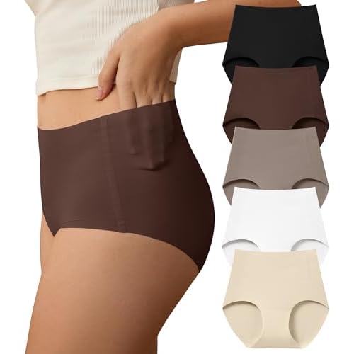 SHARICCA Seamless High Waisted Underwear for Women No Show Full Coverage Panties Nuage Microfiber Briefs Pack All Black X-Small