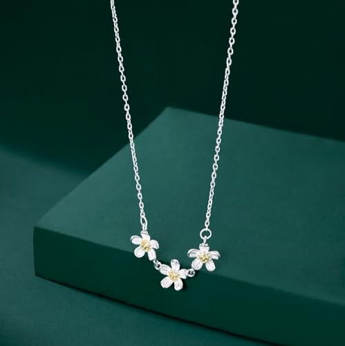 Reffeer Solid 925 Sterling Silver Flower Pendant Necklace Chain for Women Teen Girls Small Daisy Necklace Choker4