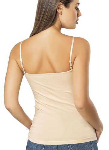 VAVONNE Spaghetti Strap Camisole Tank Tops for Women, Basic Slim-Fit Cotton Cami Undershirts3