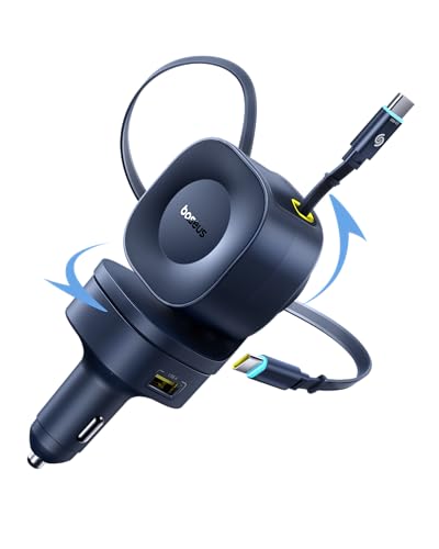 Baseus 240W Retractable Car Charger USB C Fast Charging, VR2 Max 4 in 1 Fast Car Charger with Dual Retractable USB C Cable for iPhone 17 16 15 Pro Max, Samsung Galaxy S25 Ultra, Android, iPad, MacBook