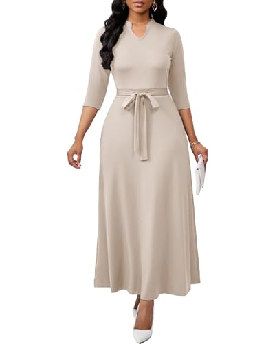 Image of BubFee Maxi Dresses for Women Semi Formal Long Dress 3 /4 Sleeve Casual A-line Church Dresses with Pockets