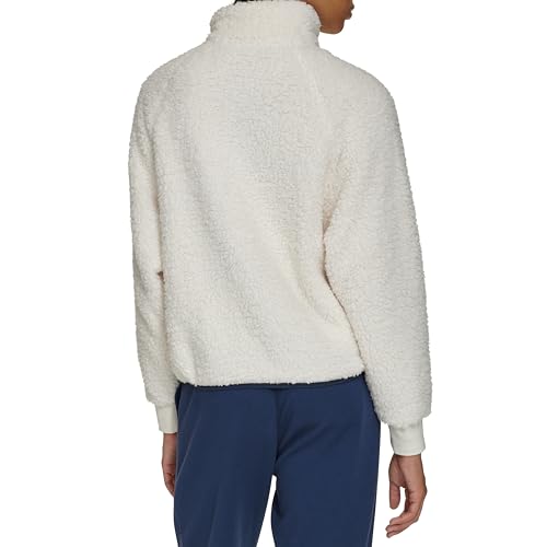 Tommy Hilfiger Women's Performance Faux sherpa pullover with stand collar and snap placket,ivory,S4