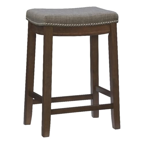 Butaco Linon Claridge gris con asiento acolchado tejido en lino y estructura de madera en tono marrón rústico miniatura 1