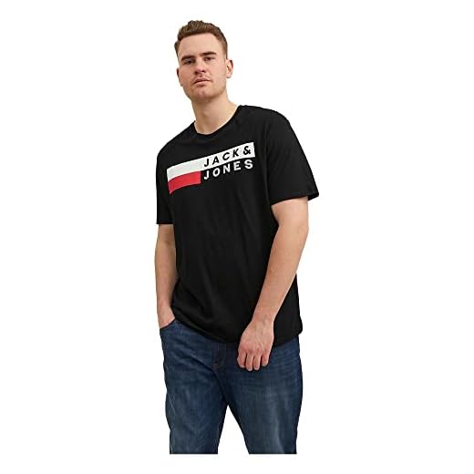 Jack & Jones Men Logo T-Shirt Plus Size | Round Neck Shortsleeve Shirt | Oversize JJECORP, Color:Negro-2, Size:4XL