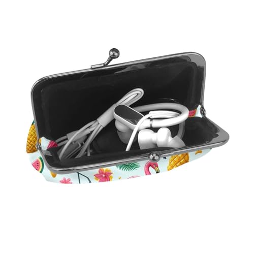 Pu Leather Buckle Coin Purse Flamingo-Sunglasses-Pineapples-Palm Girls Kiss-Lock Change Purse Wallets4