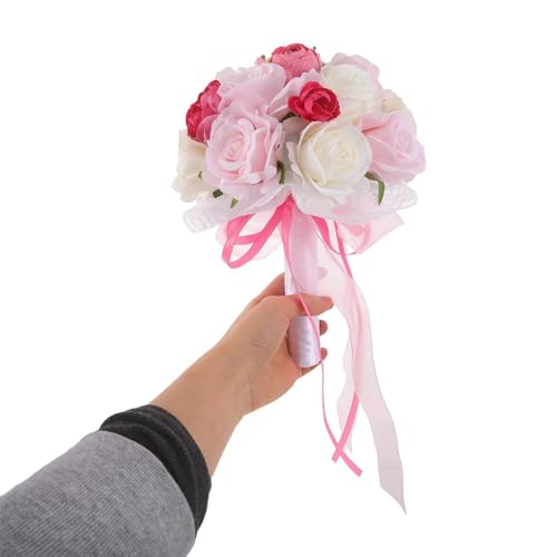Ramo de Rosas de Tejido Rosa Sofisticado y Cinta Premium UKCOCO 5