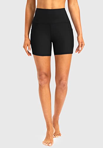 Soothfeel Women's High Waisted Swim Board Shorts 5 Inch UPF 50+ Tummy Control Bathing Suit Bottoms for Women with Pockets3