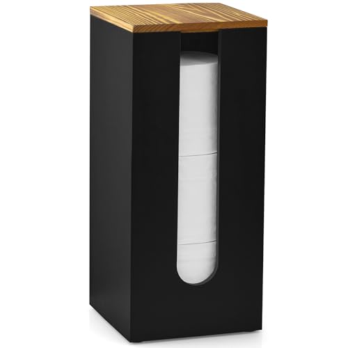 Black-Freestanding-Wooden-Toilet-Paper-Holder-Stand-Rustic-Bathroom-Storage-Organizer-with-Burnt-Wood-Lid-Fits-3-Extra-XXL-Toilet-Paper-Rolls Black Freestanding Wooden Toilet Paper Holder Stand, Rustic Bathroom Storage Organizer with Burnt Wood Lid, Fits 3 Extra XXL Toilet Paper Rolls - Image 1