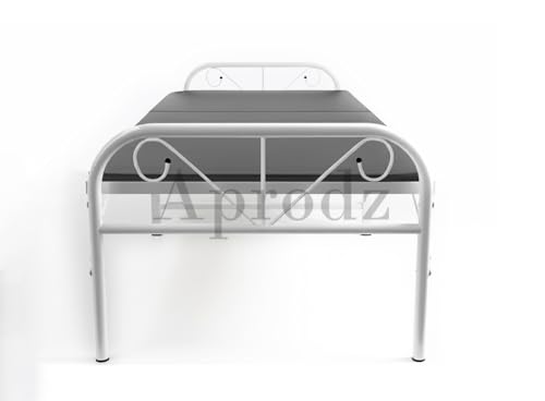Image of APRODZ Metal Folding Bed Single Size with Single Layer Mattress for Sleeping Guest Bed Easily Storable White Powdercoated (Single Layer Foam, 2.5ft x 6ft)