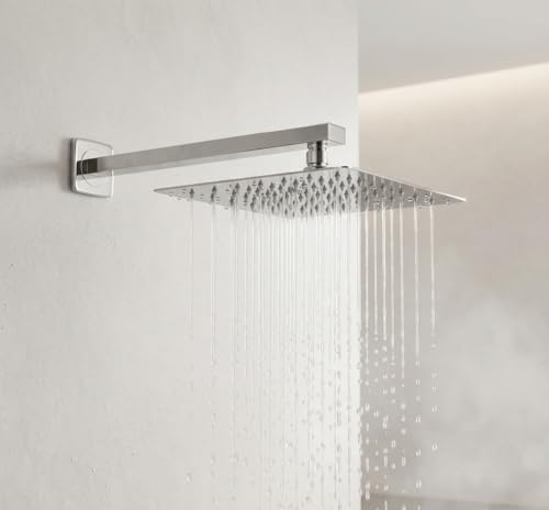 Image of ALTURAS Stainless Steel Square Overhead Shower Rain Shower Head for Bathroom With Arm (4inch shower with12inch arm)