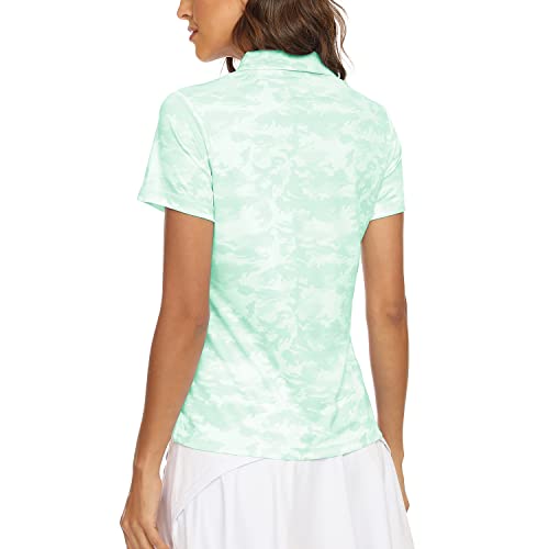 Mofiz Ladies Sports Polo Shirts Moisture Wicking Short Sleeve Gym Running Yoga Tee Shirts Camo-Green L #TOP4