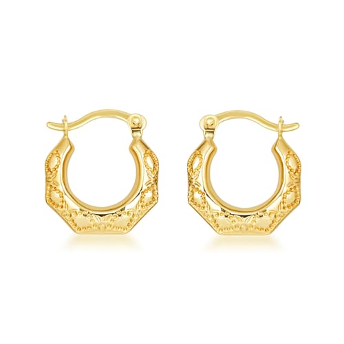 Gold Butterfly Textured Huggie Hoop Earrings for Women | 10K or 14K Yellow Gold