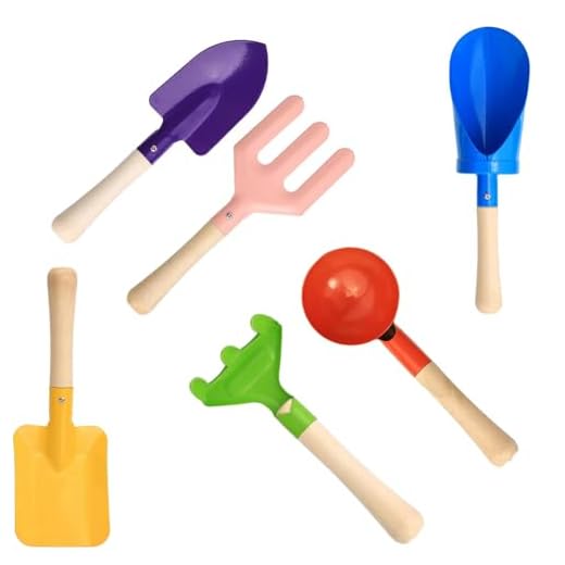 5 Piece 8" Kids Gardening Tools, Made of Metal with Sturdy Wooden Handle, Safe Beach Sandbox Toy Gardening Equipment Spoon, Fork, Trowel, Rake & Shovel for Children
