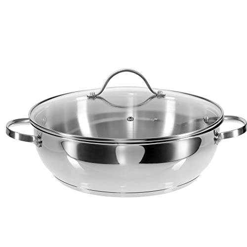 GRÄWE Servierpfannen Set Ø 28 cm mit Glasdeckel, Edelstahl, induktionsgeeignet, spülmaschinengeeignet