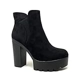  Angkorly - Zapatillas Moda Botines Botas Chelsea Boots Biker - Moto Sexy Glamour Mujer Simple básica Tacón Ancho Alto 10.5 CM - Negro 53 LH45-2 T 38