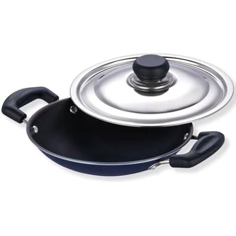 Tabakh by Vinod Appachetty Non Stick Appam Pan with Stainless Steel Lid, 215mm, Black Cover