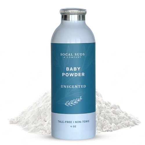 SoCal Suds & Company - Natural Baby Powder Talc-Free - Newborn Essentials with Arrowroot Powder, Kaolin, Aspen Bark Extract for Soft Soothing Protected Skin - Gentle Absorption - Unscented, 4oz