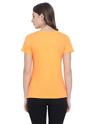 Image of Clovia Women's Cotton Rich Text Print T-Shirt in Orange