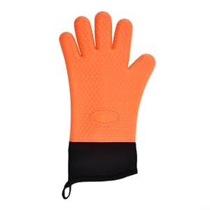 Nexbrill Siliconen ovenwanten 1 pak hittebestendige antislip handschoenen voor bakken grillen magnetron met katoenen voering Flexibele grip Gemakkelijk schoon keukengereedschap 35 x 21 cm (oranje)