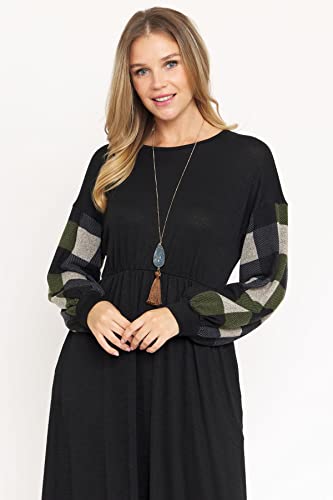 Eloges Women's Buffalo Plaid Bishop Sleeve Midi Dress2