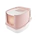 Large Premium Square Top Entry Cat Litter Box with Shovel, Kitty Litter Pan with Litter Particle Catching Cover and Privacy Walls Cat Toilet Odor Elimination Leak Prevention (Pink)