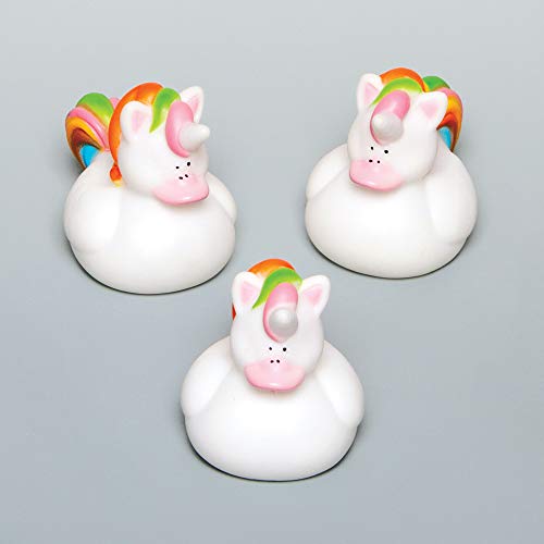 Baker Ross AG697 Rainbow Unicorn Rubber Ducks, Party Bag Filler Toys for Kids, White, Pack of 4, Pieces