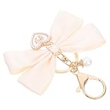 LIFKOME Dije para Bolso Lazo de Cinta Color Marfil Claro, Llavero Corazón Decorativo Cadena, Charm para Mochila y Llaves, Accesorio Femenino Multiusos para Adornos de Bolsos