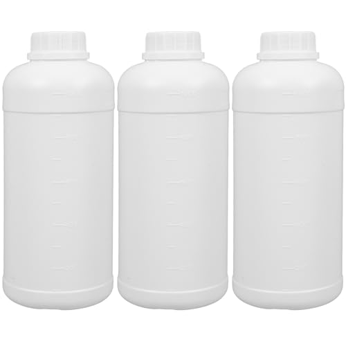 Homoyoyo 3pcs 1l Hdpe Reagent Bottles with Caps, Large Graduated Laboratory Sample Containers, Milky White Sealed Plastic Liquid Storage Bottles for Industrial Use