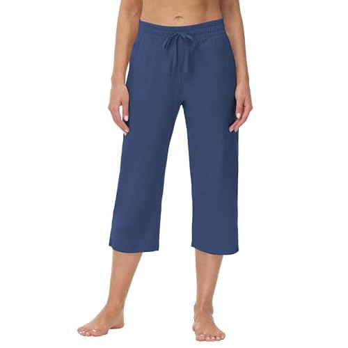 Cakulo Womens Capri Pants Wide Leg Yoga Capris Summer High Waisted Casual Lounge Cropped Pants with Pockets