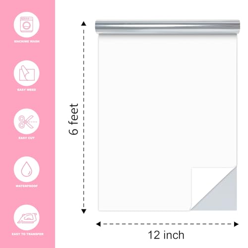 Image of Silver Heat Transfer Vinyl Roll, 12 inch x6Ft Mirror Metallic Iron on Vinyl, Soft Metallic Foil HTV for T-Shirt, Chrome HTV Easy to Cut & Weed for Heat Vinyl Design