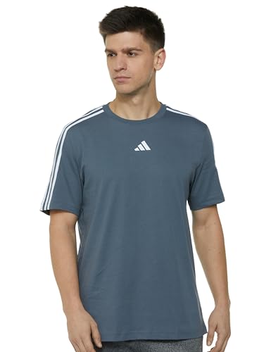 Image of adidas Men Cotton Striped Regular Fit T-Shirt