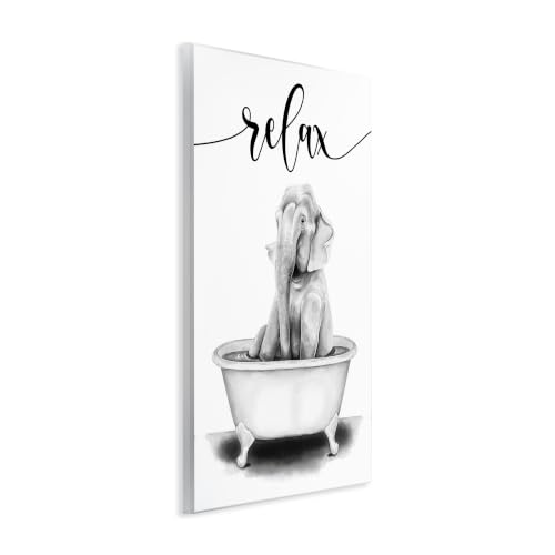 Image of Elephant Bathroom Relaxation, 13 x 19 Inch Mounted Print on Wall Plaque