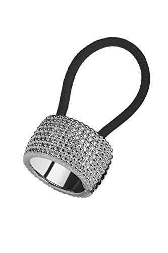 Goma de pelo para mujer, metal, accesorio para el pelo, piedra artificial, color plateado, negro Cover