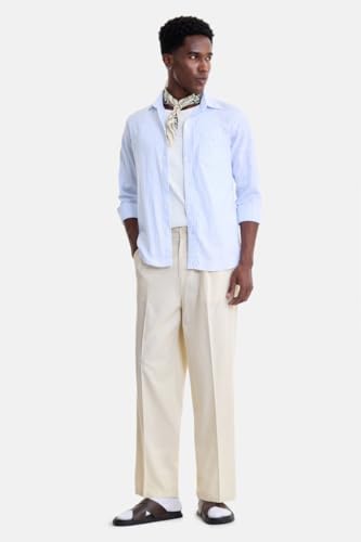 Image of SNITCH Men Trousers Holiday & Casual Wear | Relaxed Fit Pleated Front & Straight Leg Design | Breathable Cotton Linen Blend Fabric for Summer & Vacation Outings