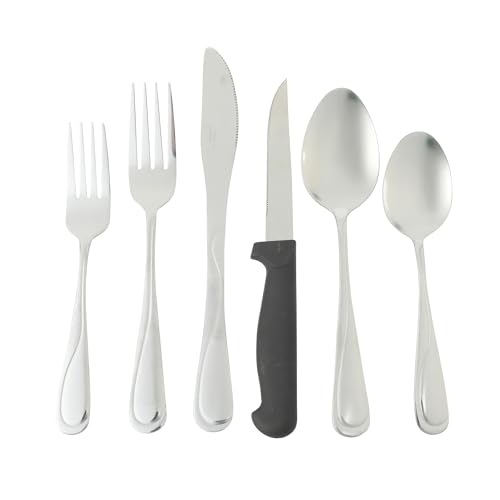 Image of Gibson Home Trillium Plus 24-Piece Stainless Steel Flatware Utensil Set with Steak Knives - Silverware Service for 4 with Teardrop Handle Design