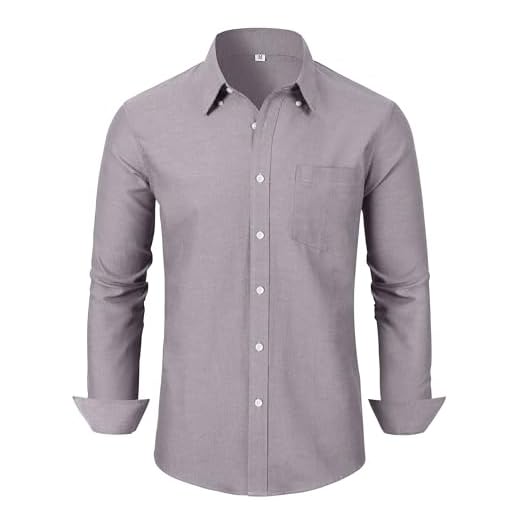 GIANZEN Camisa social masculina leve Oxford de grau 3,5 resistente a rugas manga longa casual com bolso, 00116_roxo cinza, GG