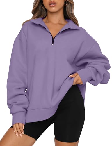 Image of Trendy Queen Women's Oversized Sweatshirts Half Quarter Zip Fleece Sweaters | Soft Cozy Zip Pullover, Comfort Warm Sweaters for Fall Winter, Fashion Mock Neck Outfits