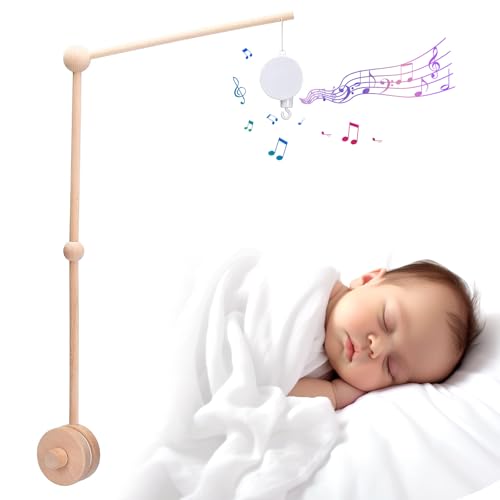 WIOSOUL Baby Crib Mobile Arm Wooden Holder with Rotating Music Box Nursery Decor Attachment Safe Anti Slip Set for Baby Girls Boys Nursery Decor