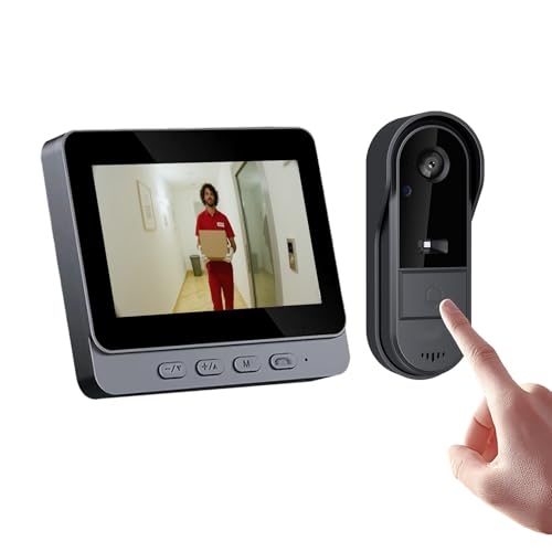 Winnes Drahtlose Video Türklingel-Gegensprechanlage mit Kamera, Außentürklingel, wasserdicht, 1080P HD mit 4,3-Zoll-IPS-Bildschirm, 170°-Video-Türsprechanlage, Nachtsicht, Zwei-Wege-Audio, IP65