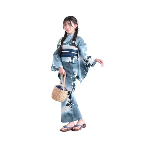[KIMONOMACHI] 女の子 子供浴衣セット 2点セット 浴衣 帯 綿 120cm 130cm 140cm 150cm きもの町オリジナル 花火大会 夏祭り キッズ ジュニア（Amazon）