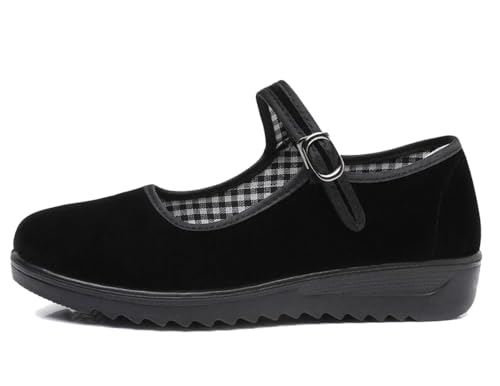 missfiona Black Velvet Mary Jane Shoes for Women China Dance Flat Old Beijing Cloth Walking Shoes2