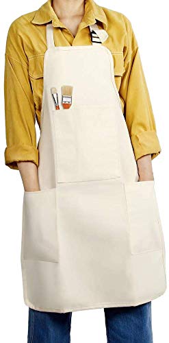 FreeNFond Adjustable Professional Bib Apron with 4 Pockets Painting Apron Cotton Canvas Cooking