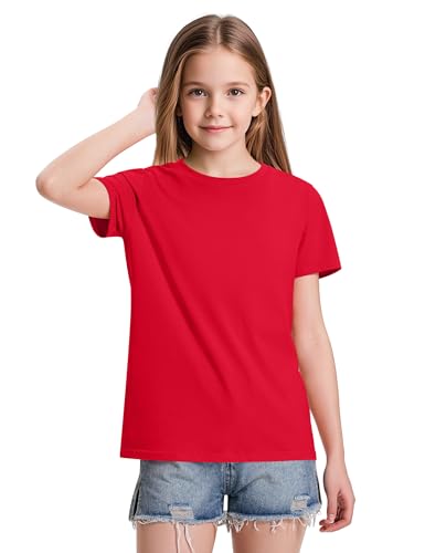 Image of KEREDA Girls Shirts Short Sleeve Soft Cotton T-Shirts Plain Tees Tops Clothes for Kids