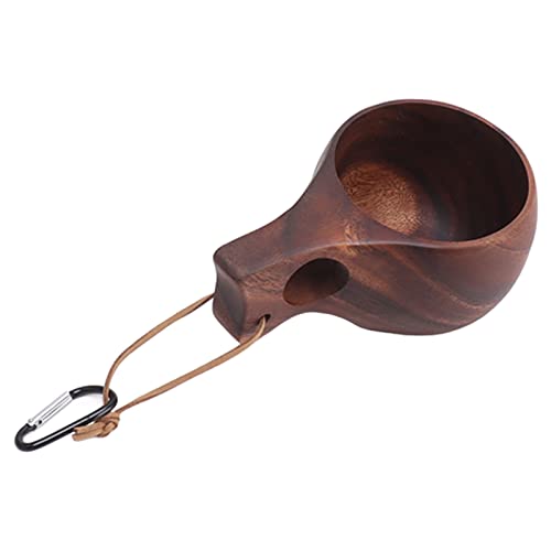GLOGLOW Wood Camping Cup Portable Wooden Mug with Hanging Rope and Buckle for Outdoor Travel, Hiking, Coffee, Tea, and Hot Milk