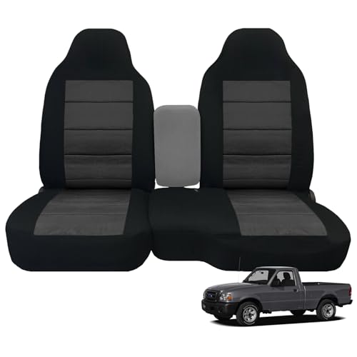 Custom-Fit Front Seat Covers Without Console Replace for 2004-2012 Ford Ranger Pickup 60/40 High Back Seats, Knitted Fabric Composite Soft Foam Lining Airmesh Breathable Seat Cover Cushion