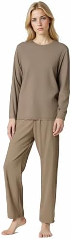 BEGIANT Schlafanzug Damen Langarm 2-teilig Superweiches Rippstrick Pyjama Set mit Rundhals & Taschen Atmungsaktive Nachtwäsche für Sommer Winter Hausanzug Loungewear