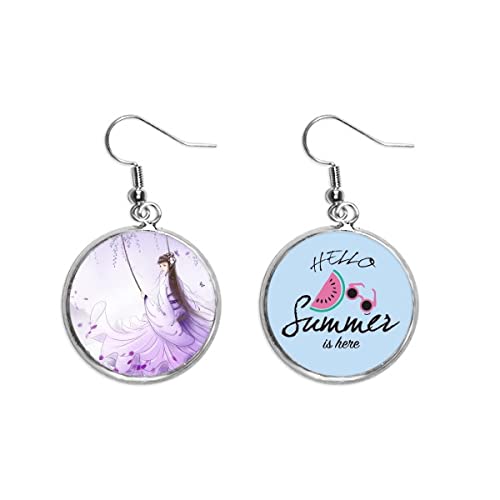 Pendientes de sandía estilo chino con acuarela En Wisteria para el lóbulo