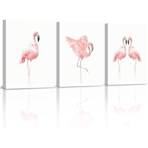 HPNIUB Framed Nordic Flamingo Wall Art Prints, Set Of 3 (12”X16”Canvas Watercolor Animals Painting Modern Wall Decor For Nursery Cafe Girls Bedroom Cover