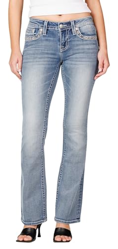 Miss Me Women's Diamond Stitched Faux Flap Pockets Mid-Rise Bootcut Jeans2